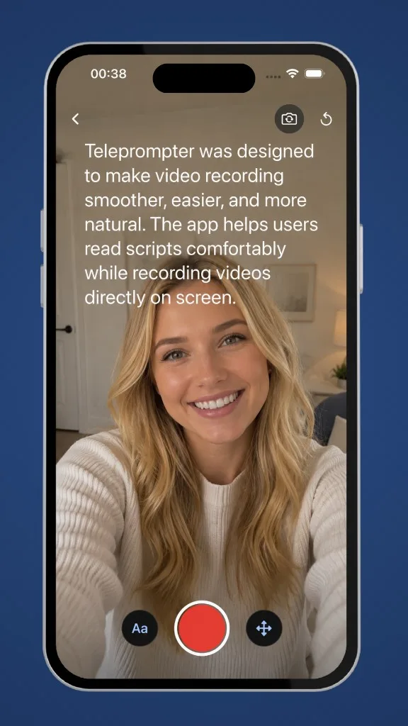 iPhone teleprompter app recording video with script directly on screen