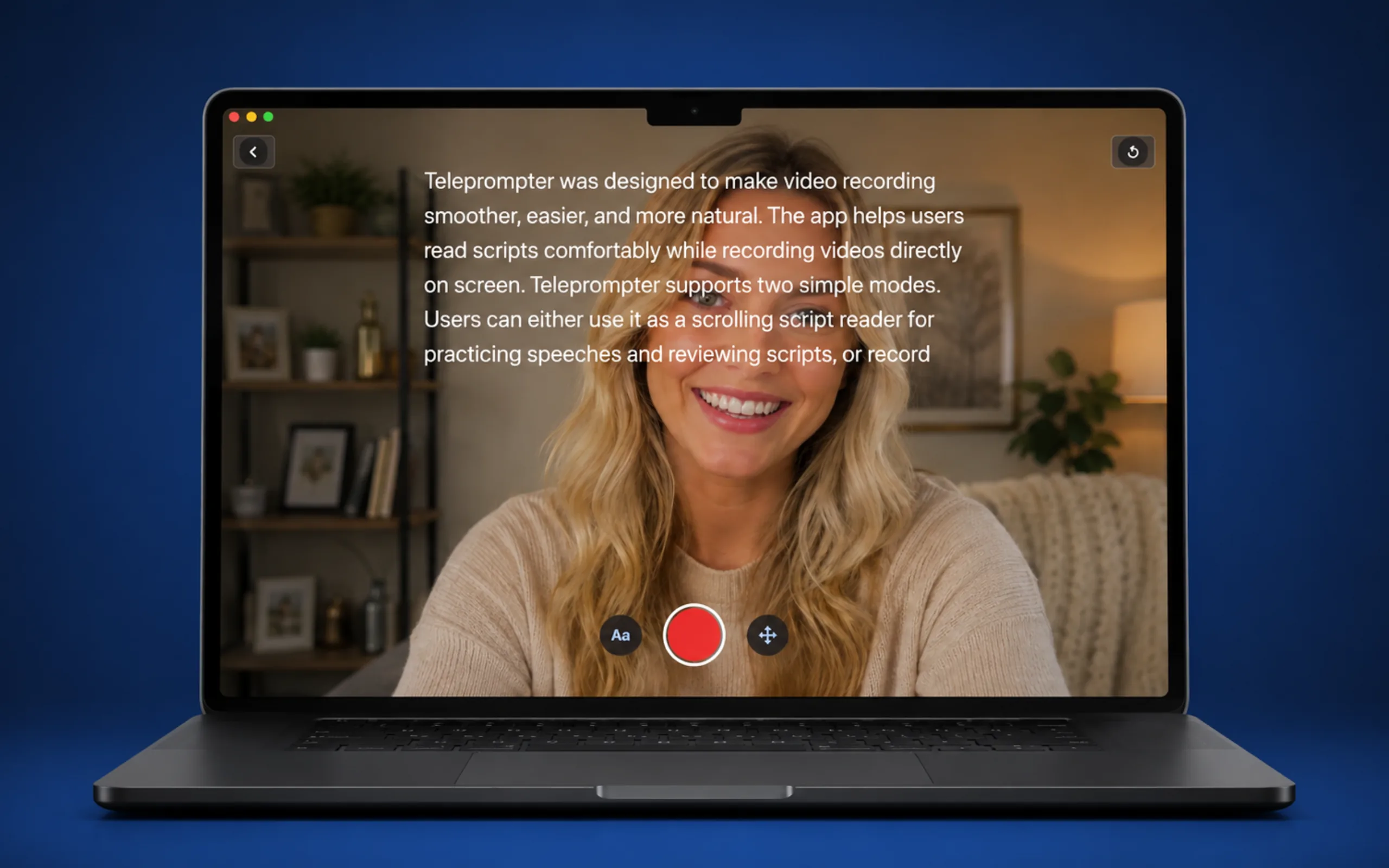 Mac teleprompter recording mode for recording while reading